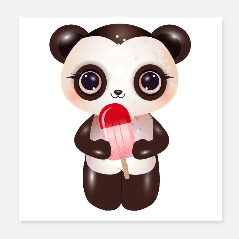 Panda mignon avec de la crème glacée rouge sur le style Poster 20 x 20 cm