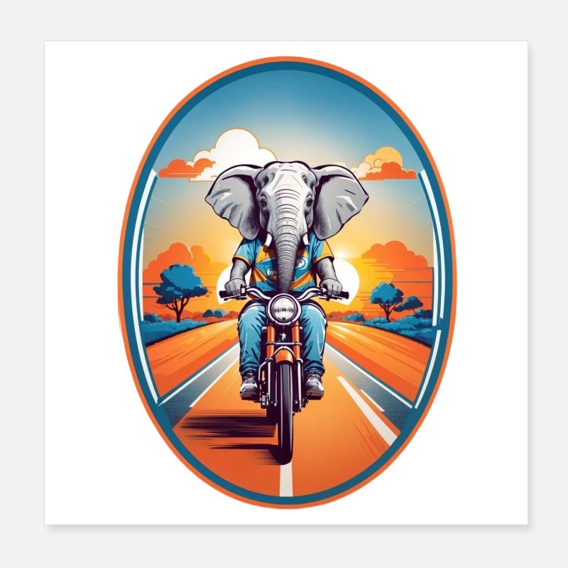 Elephant on motorcycle Poster 8" x 8" (20x20 cm)