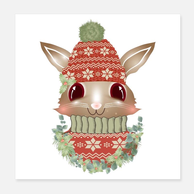 lapin brun avec pull, bonnet et couronne Poster 20 x 20 cm
