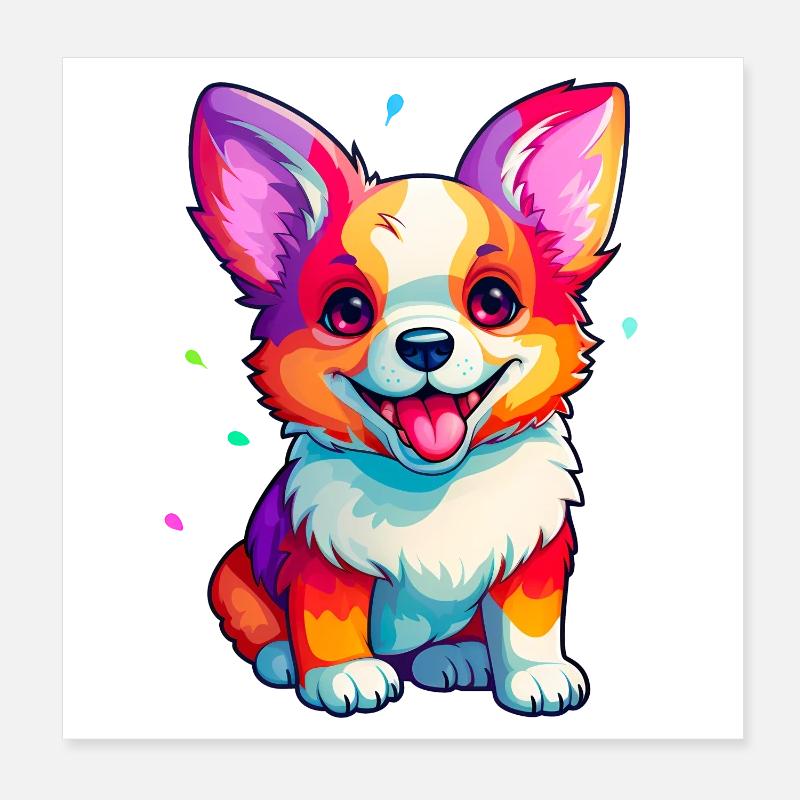 Cortgi mit Farbtupfern Poster 20x20 cm