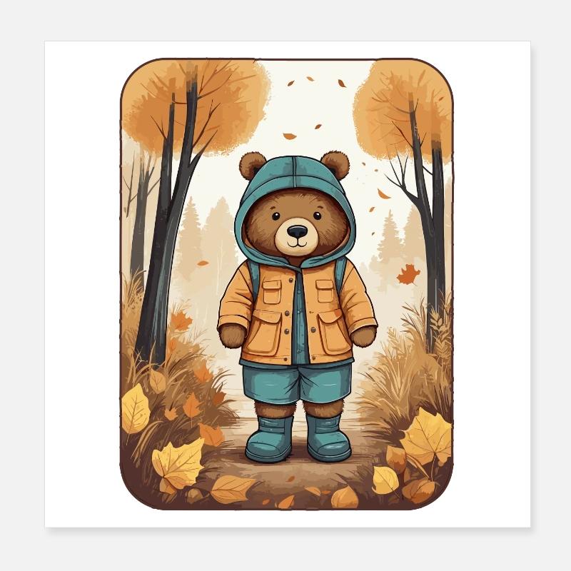 Ours mignon avec imperméable Poster 20 x 20 cm