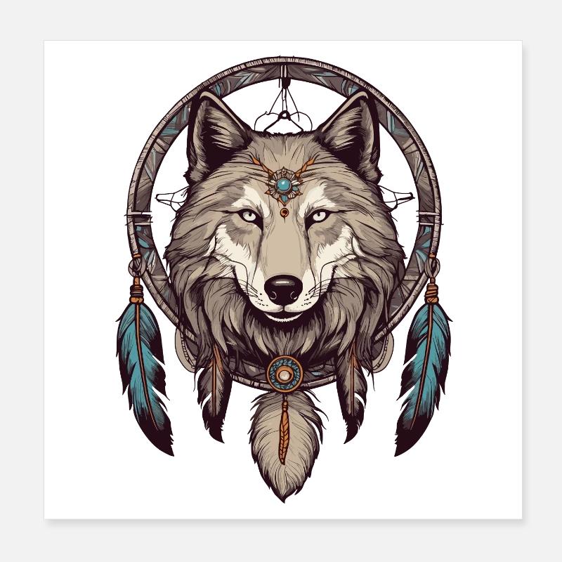 Traumfänger mit Wolf Poster 20x20 cm