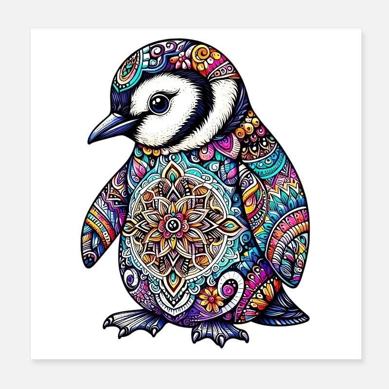 Pingouin décoré de Mandalas Poster 20 x 20 cm
