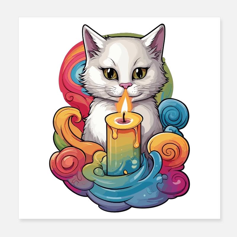 Chat avec bougie Poster 20 x 20 cm