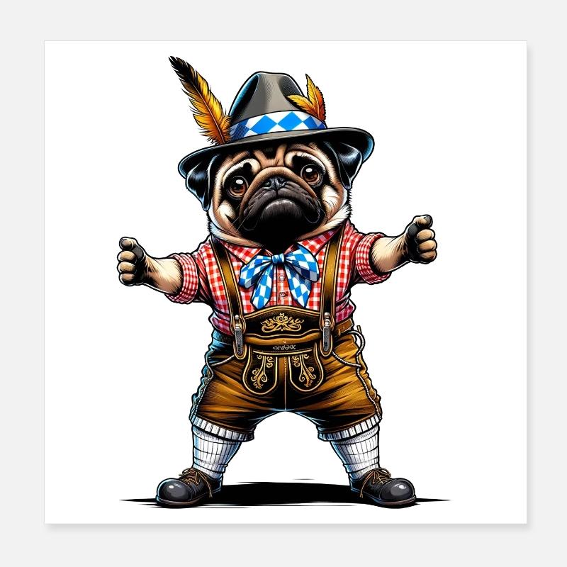 Pug dog Bayern Poster 8" x 8" (20x20 cm)