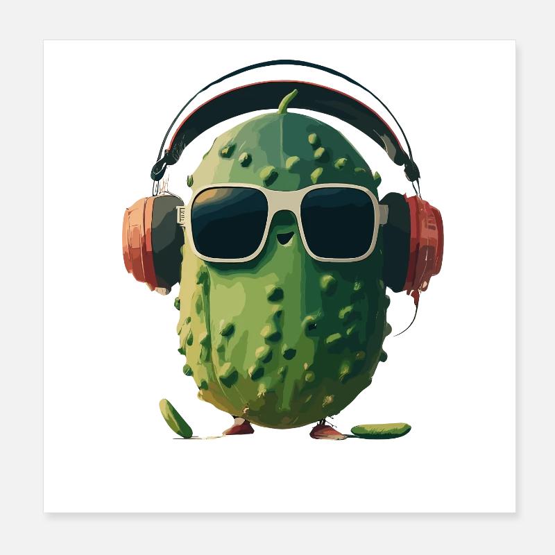Cool Grooving Cactus avec casque Summer Vibes Poster 20 x 20 cm
