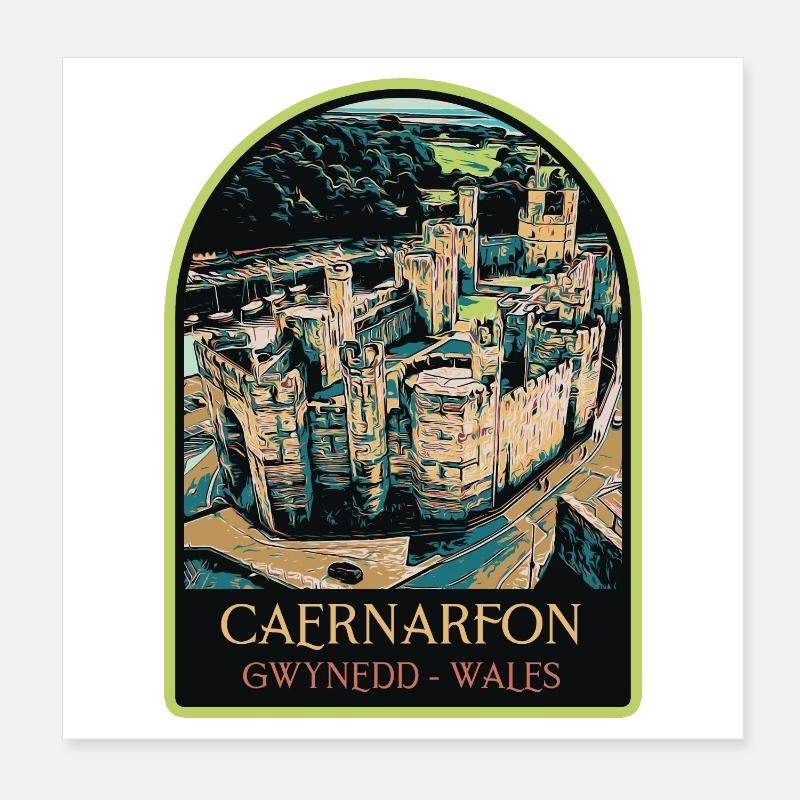 Illustration Caernarfon Castle, Wales, UK Poster 8" x 8" (20x20 cm)