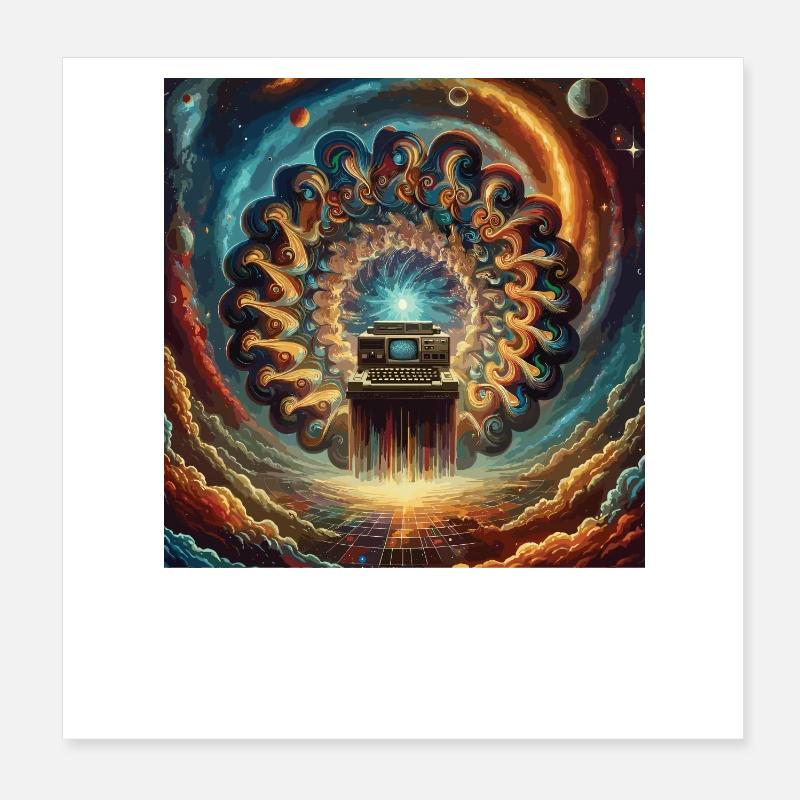 Kosmischer Retro Computer Kunstwerk Poster 20x20 cm