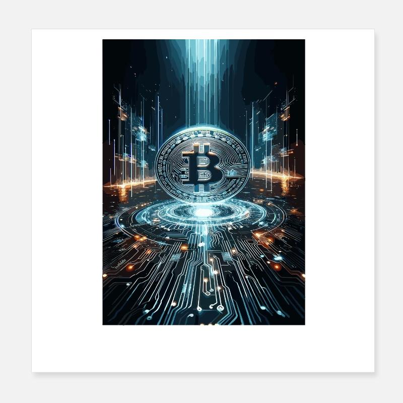 Futuristic Bitcoin Digital Artwork Poster 8" x 8" (20x20 cm)