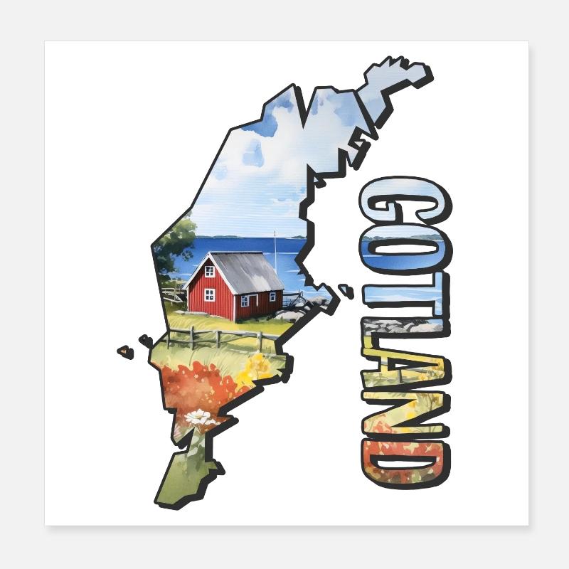 Carte aquarelle de Gotland Poster 20 x 20 cm