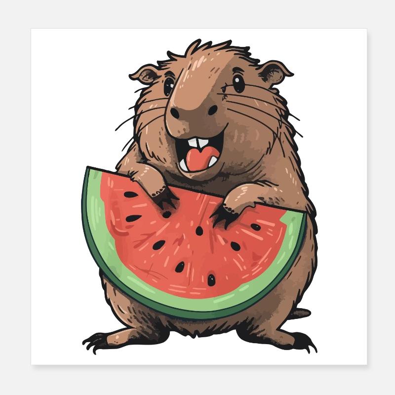 Capybara isst Wassermelone Poster 20x20 cm