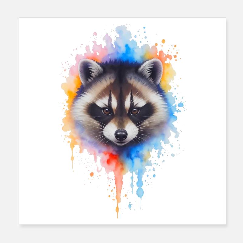 Explosion de couleurs aquarelle de raton laveur Poster 20 x 20 cm
