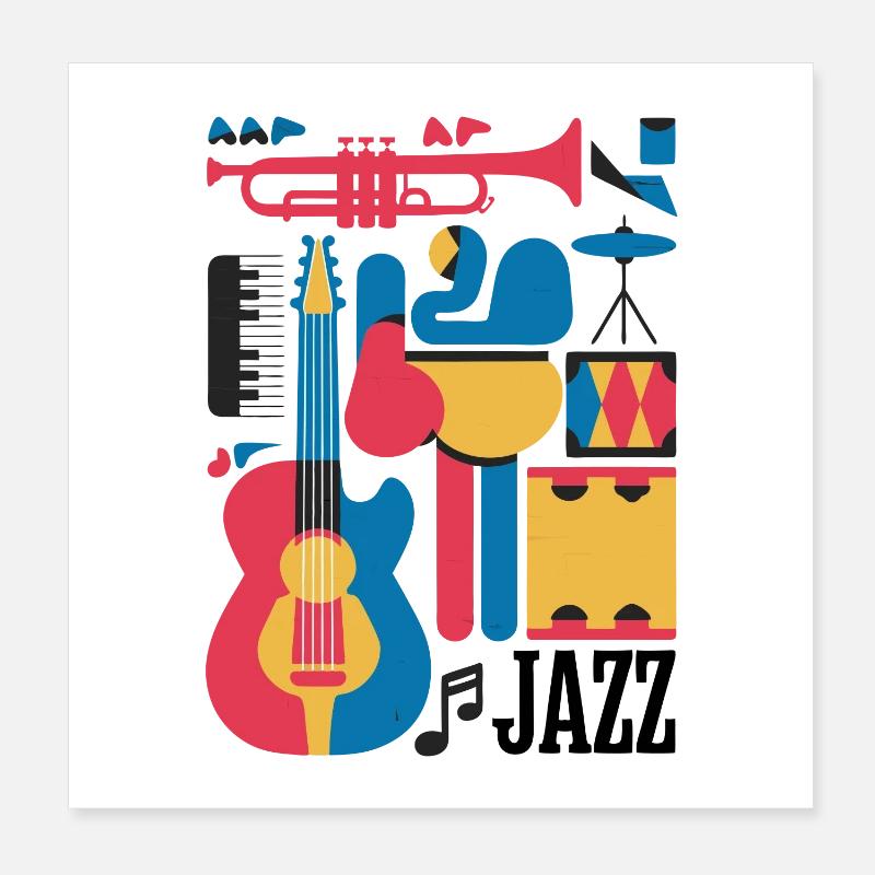 Happy Musical Notes and Instruments Illustration Poster 8" x 8" (20x20 cm)