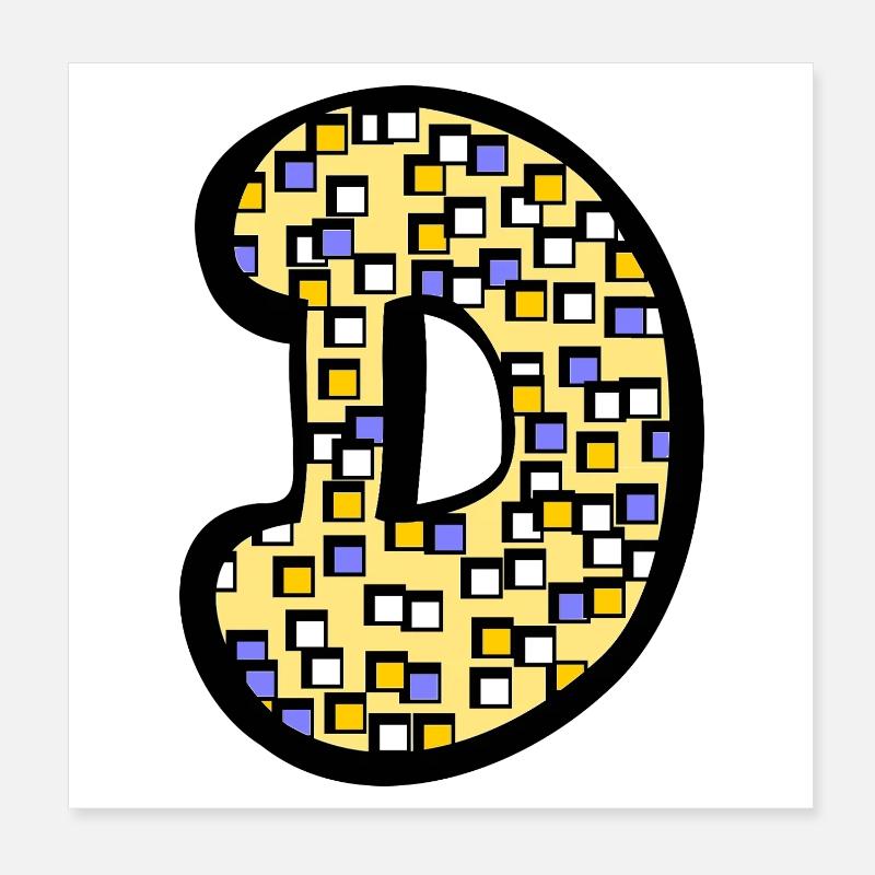 Lettre D avec caractère - Poster 20 x 20 cm - blanc