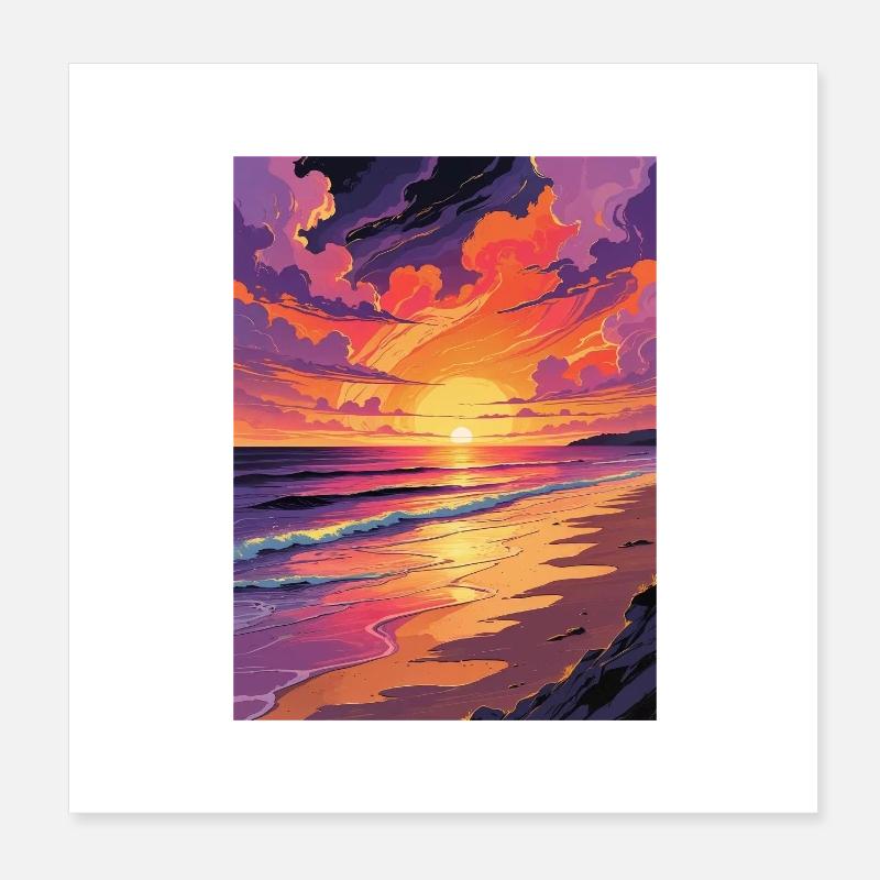 Tropical Sunset on Art Beach Poster 8" x 8" (20x20 cm)
