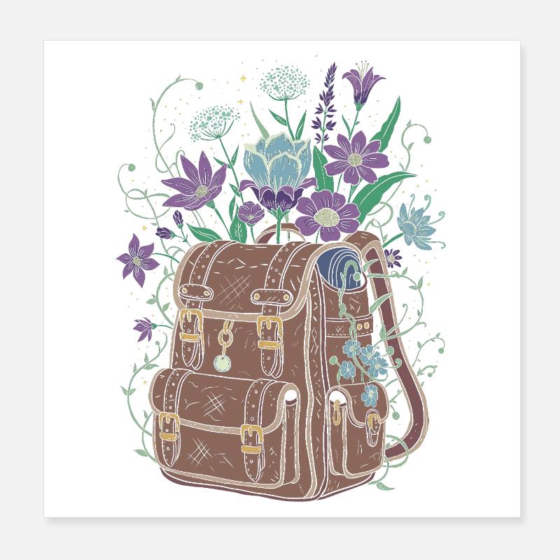 Rucksack mit Blumen Poster 20x20 cm