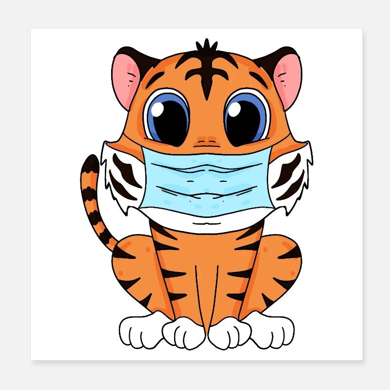 Cute Tiger with Mask Poster 8" x 8" (20x20 cm)