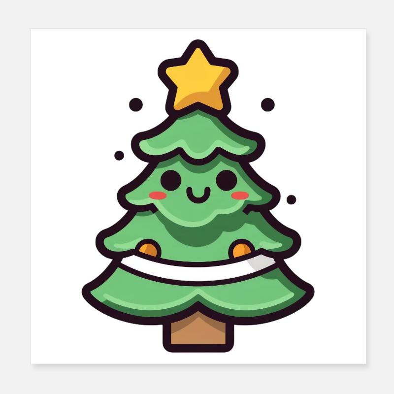 Kawaii Weihnachtsbaum Illustration Poster 20x20 cm