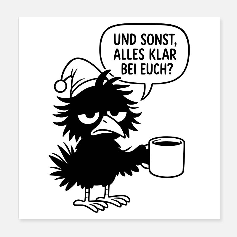 Schwarzer Rabe mit Schlafmütze und Sprechblase Poster 20x20 cm