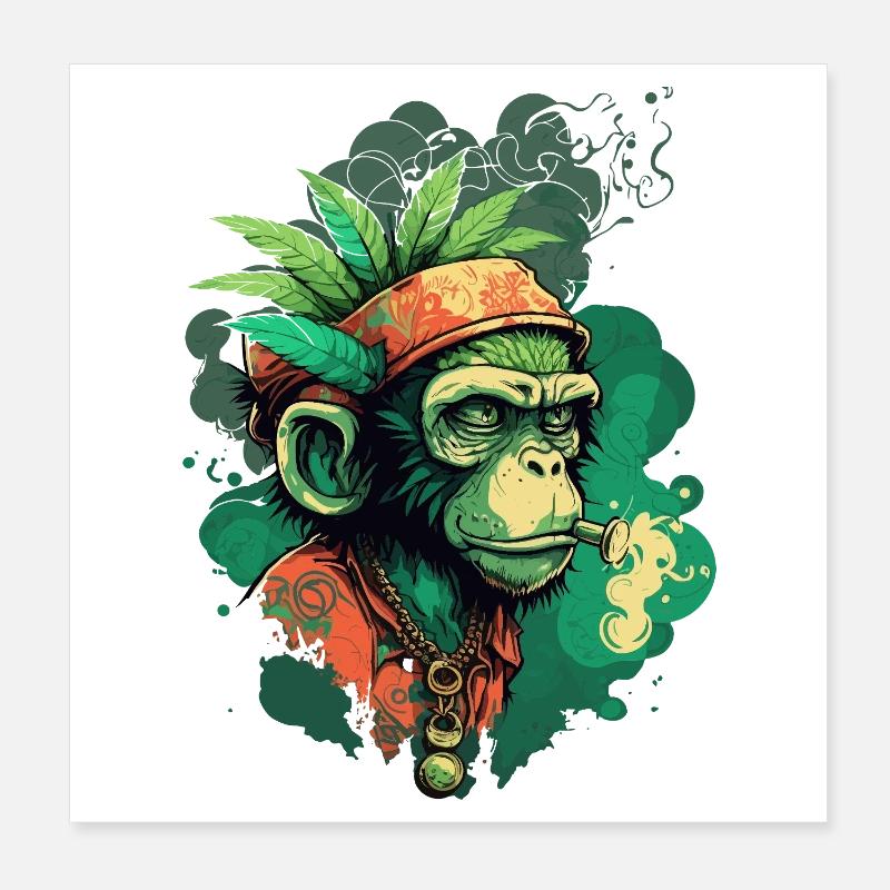Green gorilla head with leaf ribbon Poster 8" x 8" (20x20 cm)
