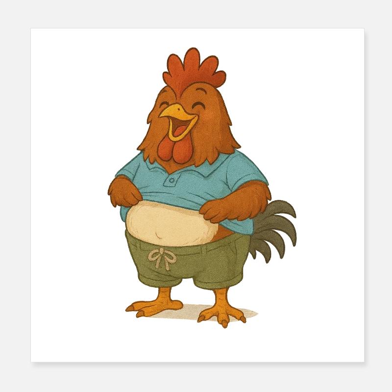 Funny Rooster in Sloth Style Poster 8" x 8" (20x20 cm)