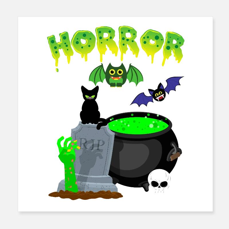 Chaudron de la Sorcière Verte Nuit Effrayante Poster 20 x 20 cm