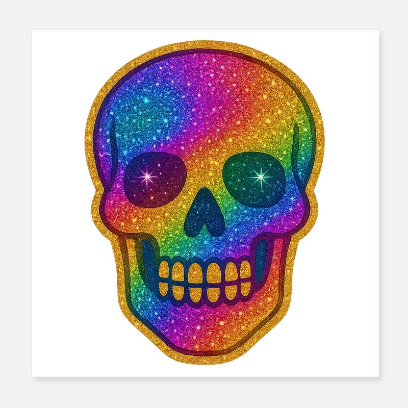 Rainbow Skull Glitter for Halloween Poster 8" x 8" (20x20 cm)