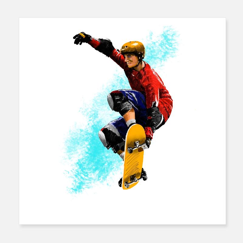 Skateboard Jump Neon Splash Poster 8" x 8" (20x20 cm)