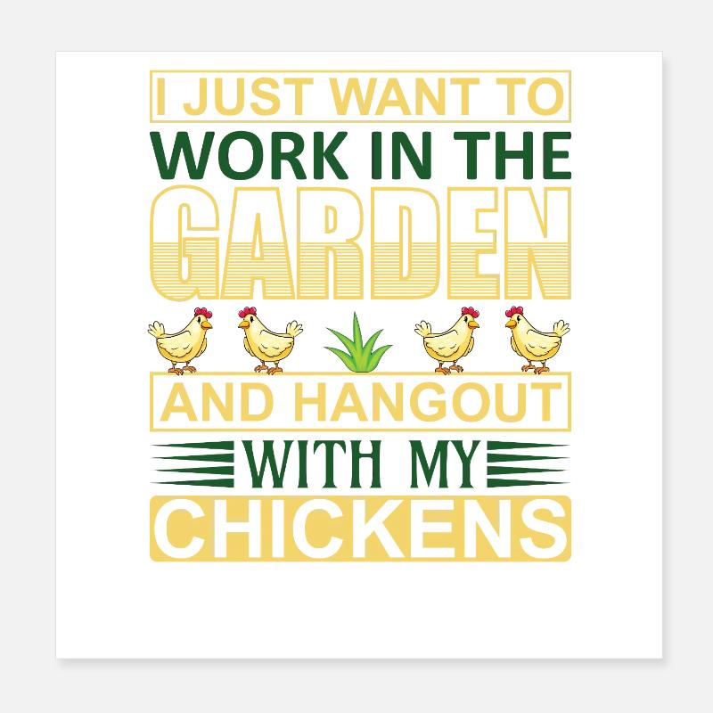 Traîner dans le jardin avec des poussins Poster 20 x 20 cm