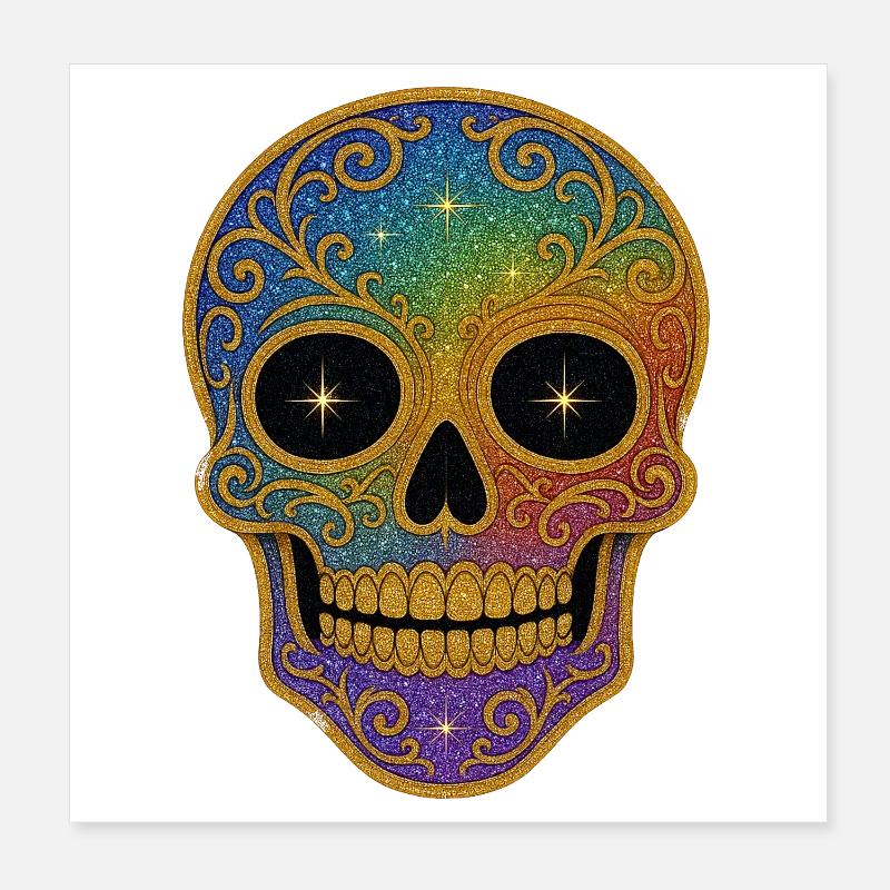 Rainbow Glitter Sugar Skull Poster 8" x 8" (20x20 cm)