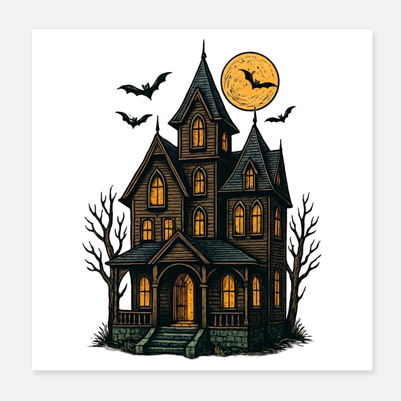Maison hantée effrayante pour Halloween Poster 20 x 20 cm