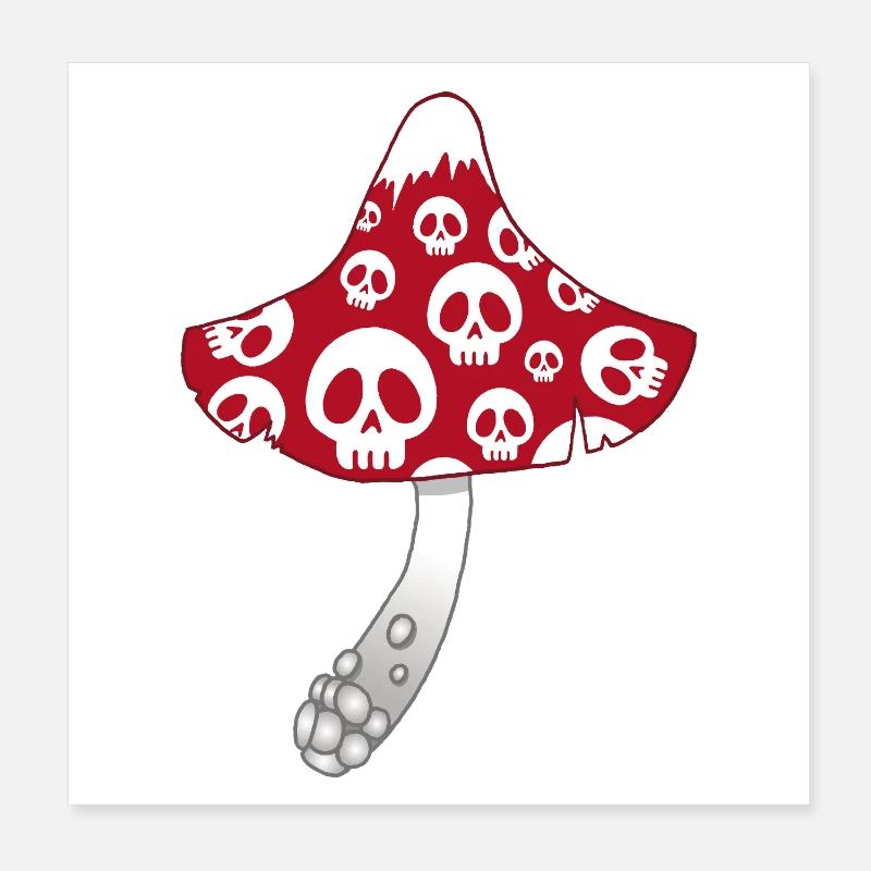 Champignon Rouge avec des crânes blancs Poster 20 x 20 cm