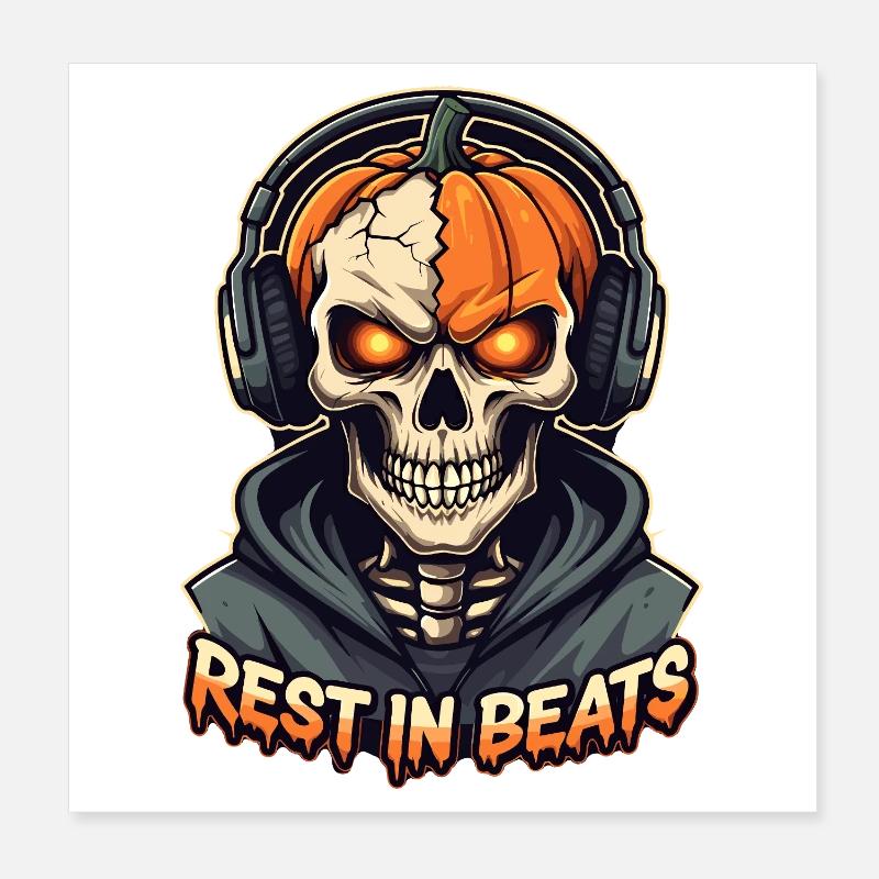 Rest in Beats Skull Kapuzenpullover Poster 20x20 cm