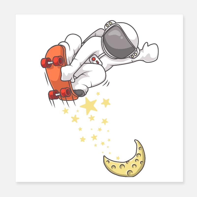 Astronaut Skate auf Crescent Moon Poster 20x20 cm