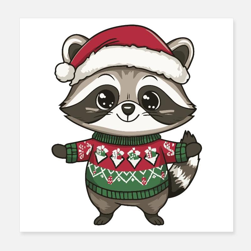 Waschbär Weihnachten Poster 20x20 cm
