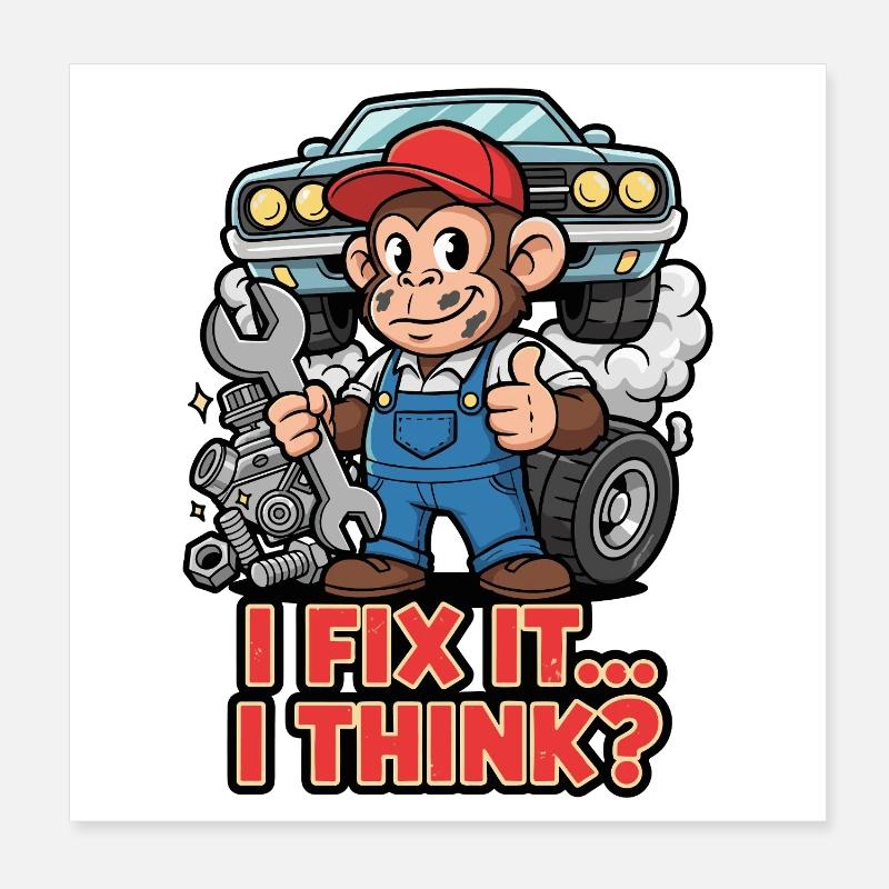Affe Mechaniker – I Fix It Poster 20x20 cm