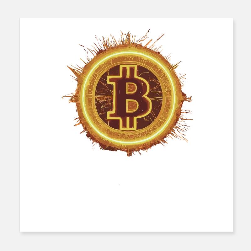 Bitcoin Sonneneruption – Leuchtendes Krypto-Symbol Poster 20x20 cm
