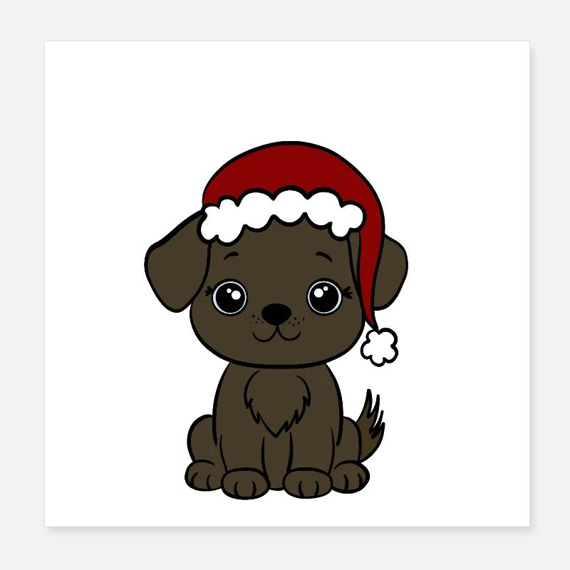 Hund mit Santa Hut Poster 20x20 cm