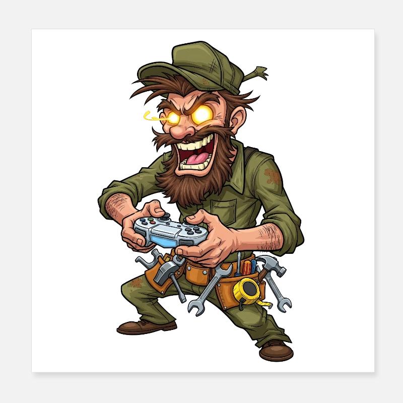 Abenteuer-Gamer mit Werkzeugen Handwerker Poster 20x20 cm