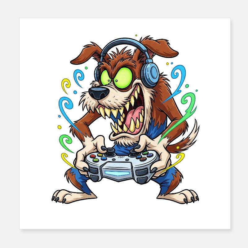 Gaming Wolf mit Kopfhörern Gamer Hund Poster 20x20 cm