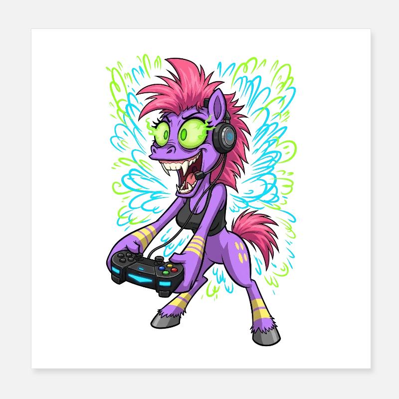 Neon Gaming Pony with Headphones Poster 8" x 8" (20x20 cm)