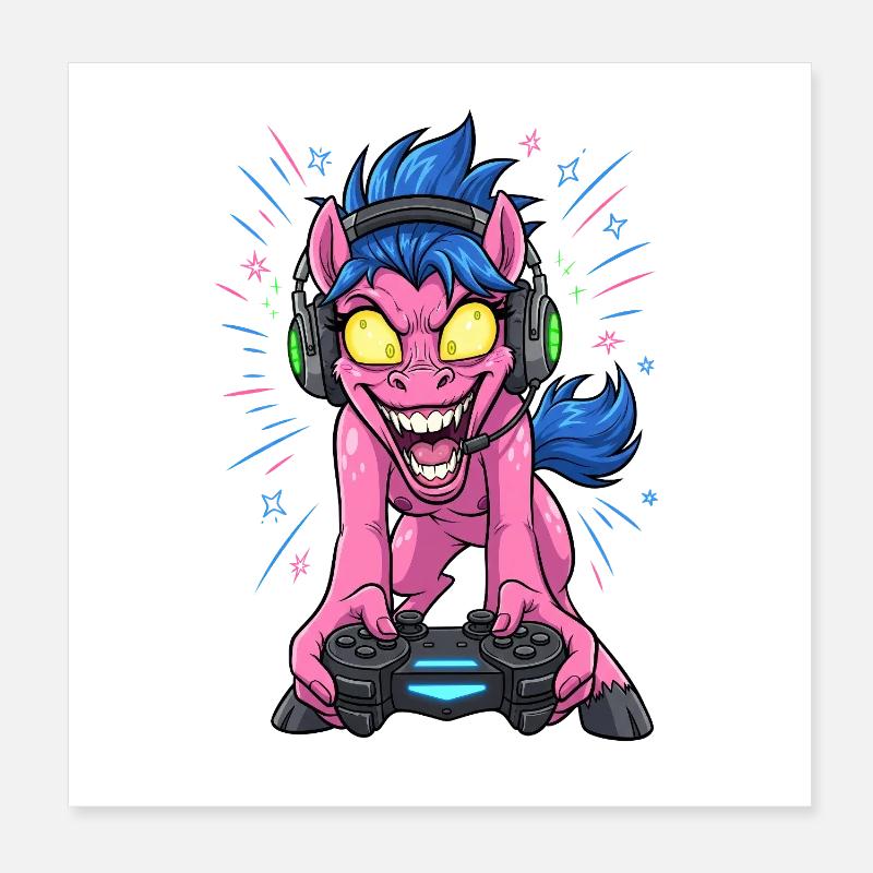 Gamer Pony Neon-Headset mit Blitzfarben Gaming  Poster 20x20 cm