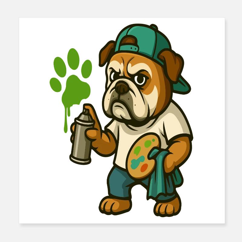 Graffiti-Bulldoggen-Maskottchen mit Sprühfarbe Poster 20x20 cm