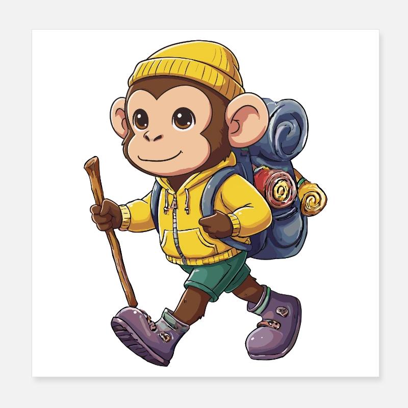 Singe mignon randonneur camping camping Aventure Poster 20 x 20 cm