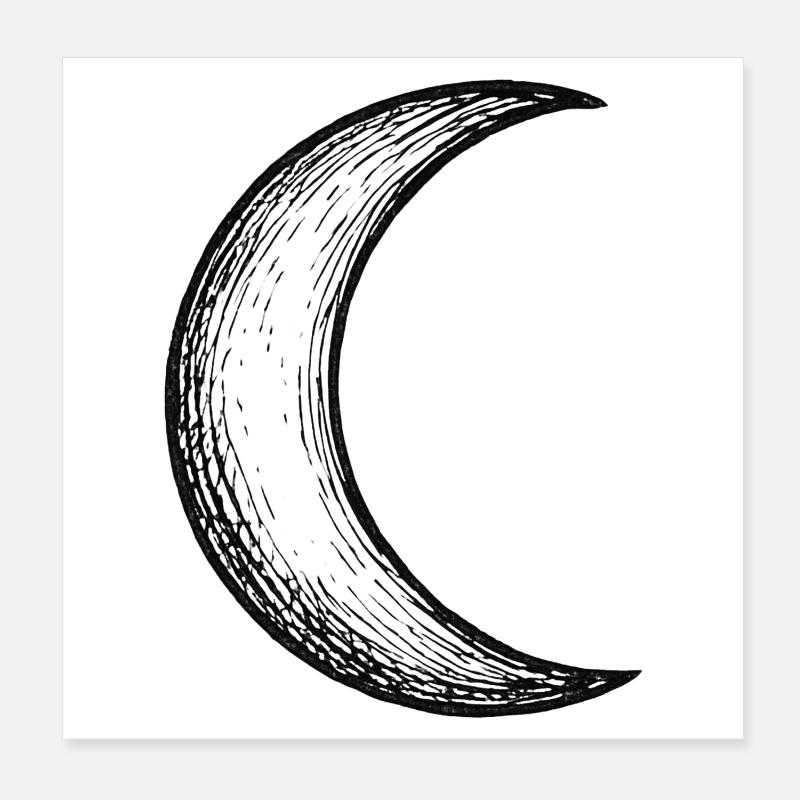 Hand Drawn Crescent Moon Sketch Poster 8" x 8" (20x20 cm)