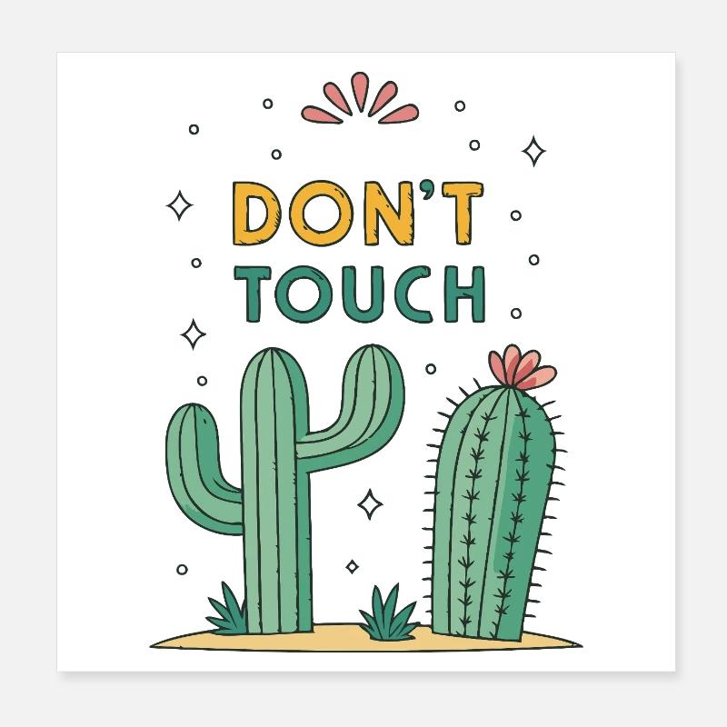 Do Not Touch - Cartoon Cactus Poster 8" x 8" (20x20 cm)