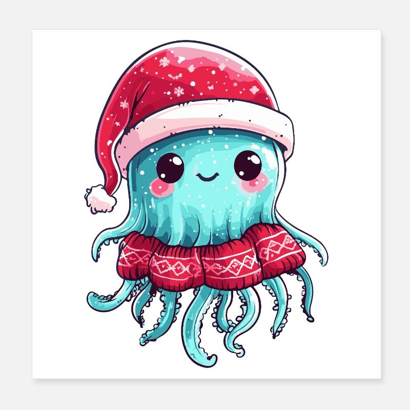 Noël des méduses Poster 20 x 20 cm