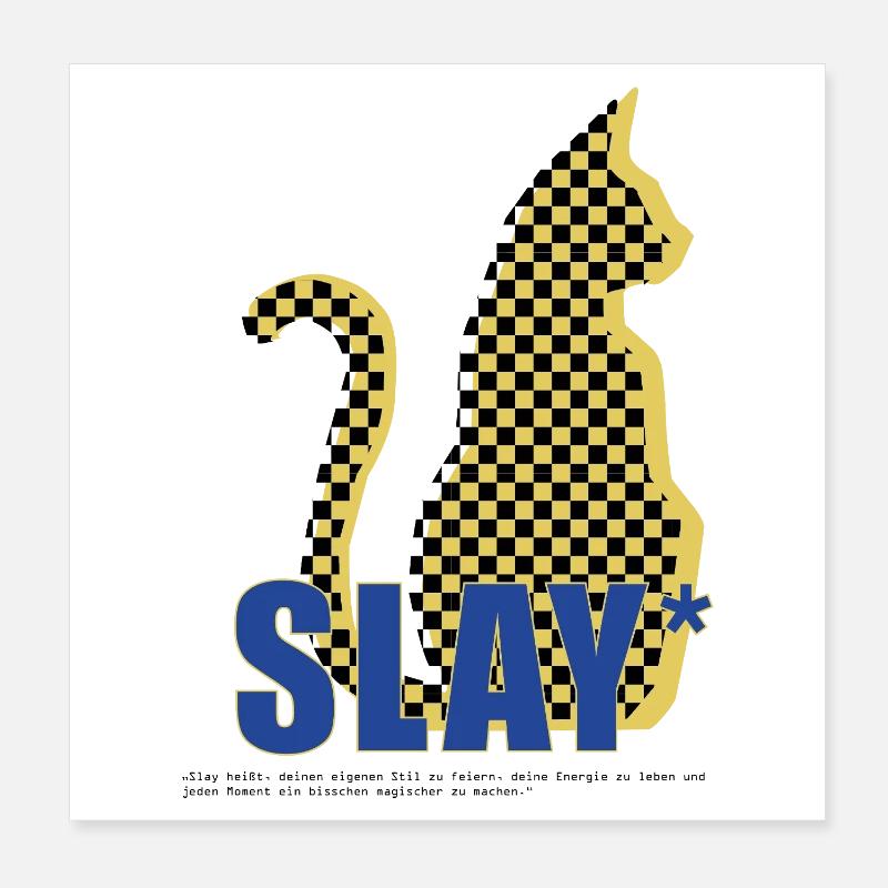 Slay Cat Checker Silhouette Poster 8" x 8" (20x20 cm)