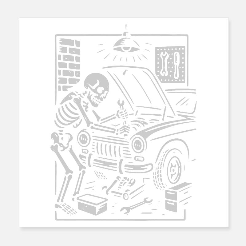 Mécanique squelette sous le capot Poster 20 x 20 cm