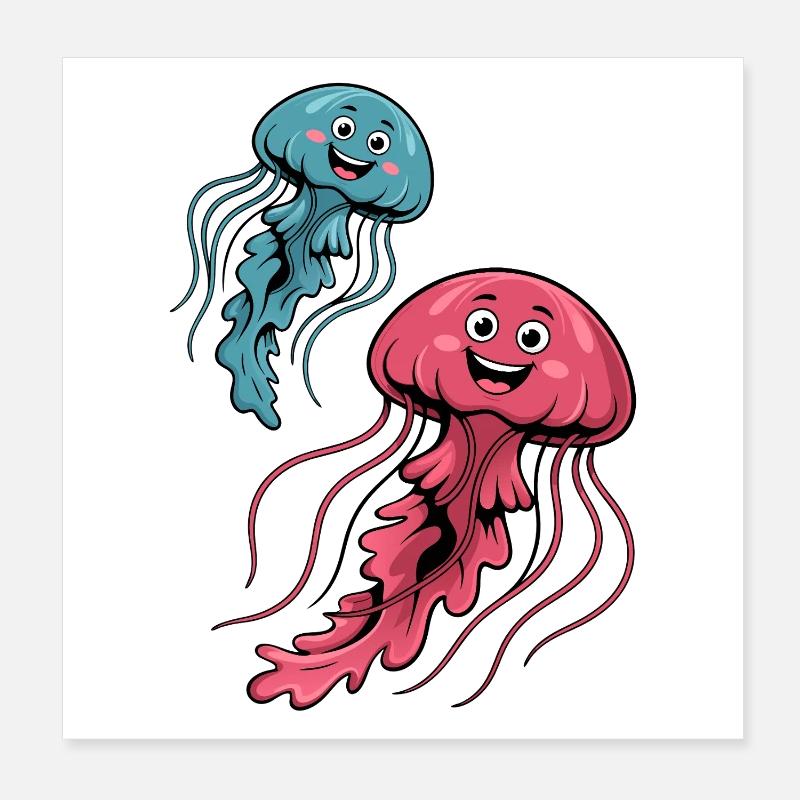 Deux méduses drôles Poster 20 x 20 cm